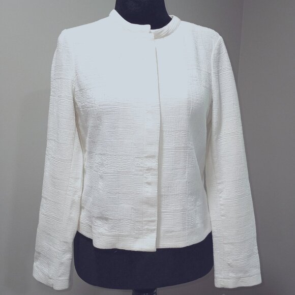 WORTH CREAM/WHITE LONG SPLIT SLEEVE JACKET LINEN-LOOK CONCEALED BUTTONS SZ 10 - Picture 1 of 10
